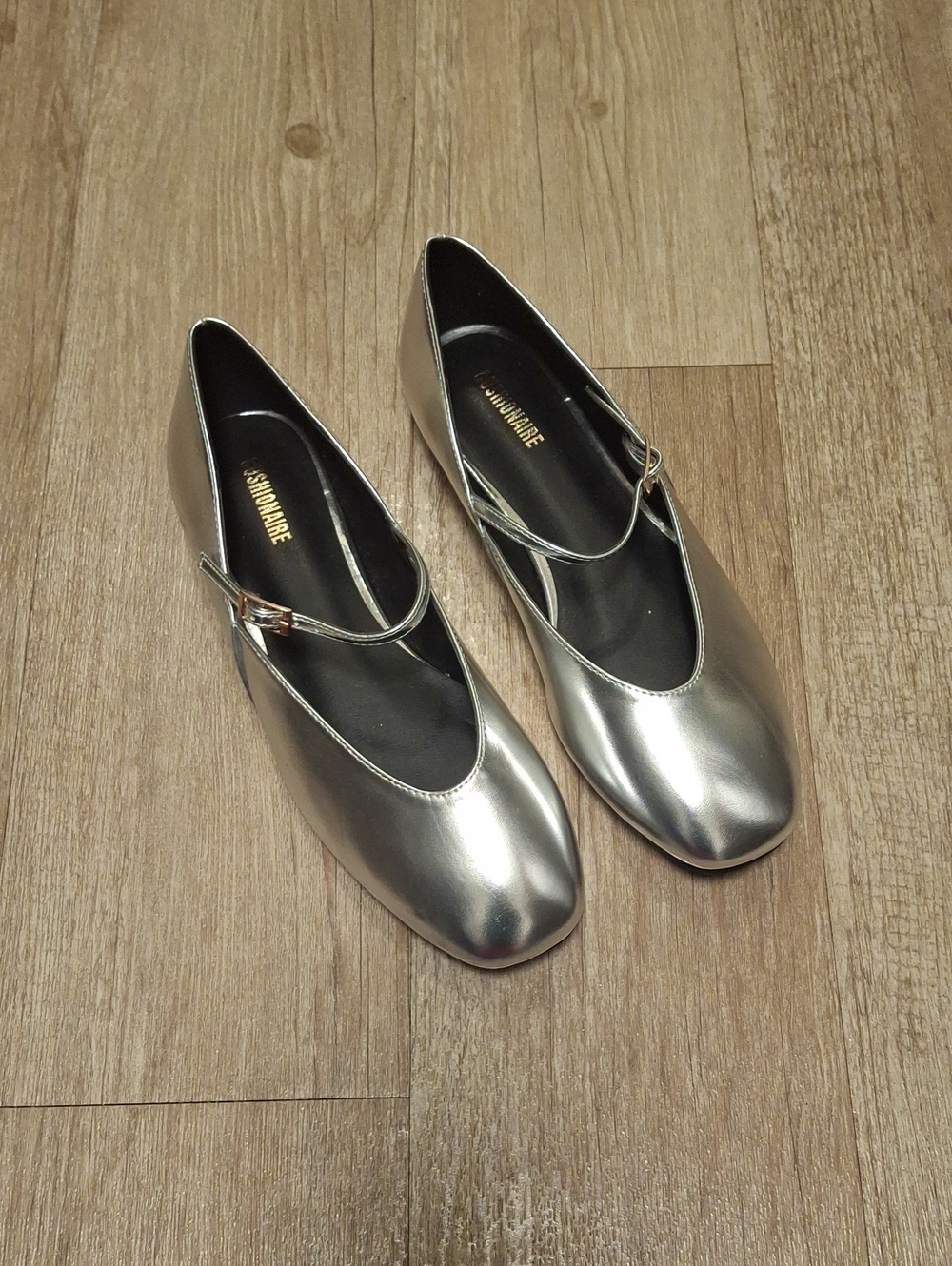 Women's Silver Mary Jane Flats with Buckle Strap